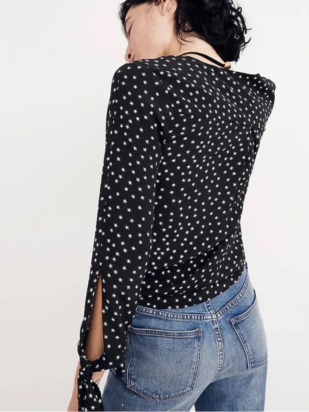 Madewell Silk Star Scatter Tie-Sleeve Top - Picture 2 of 7